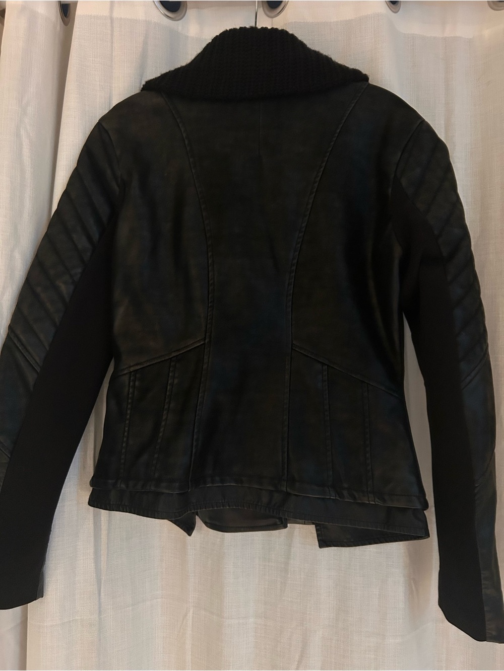 Blank NYC Black Faux Leather Jacket with Knit Shawl Collar - Picture 7 of 8